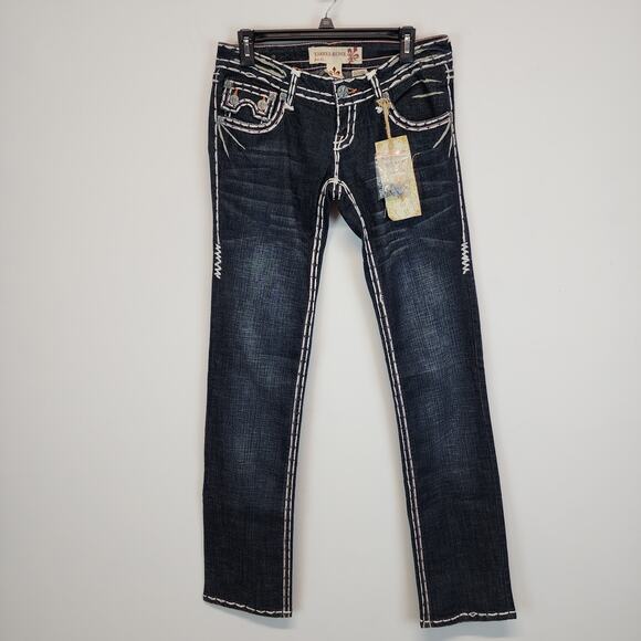 Laguna Beach Crystal Embellished Jeans Size 30 Low Rise Y2K Fleur de Lis Ornate - Picture 1 of 14